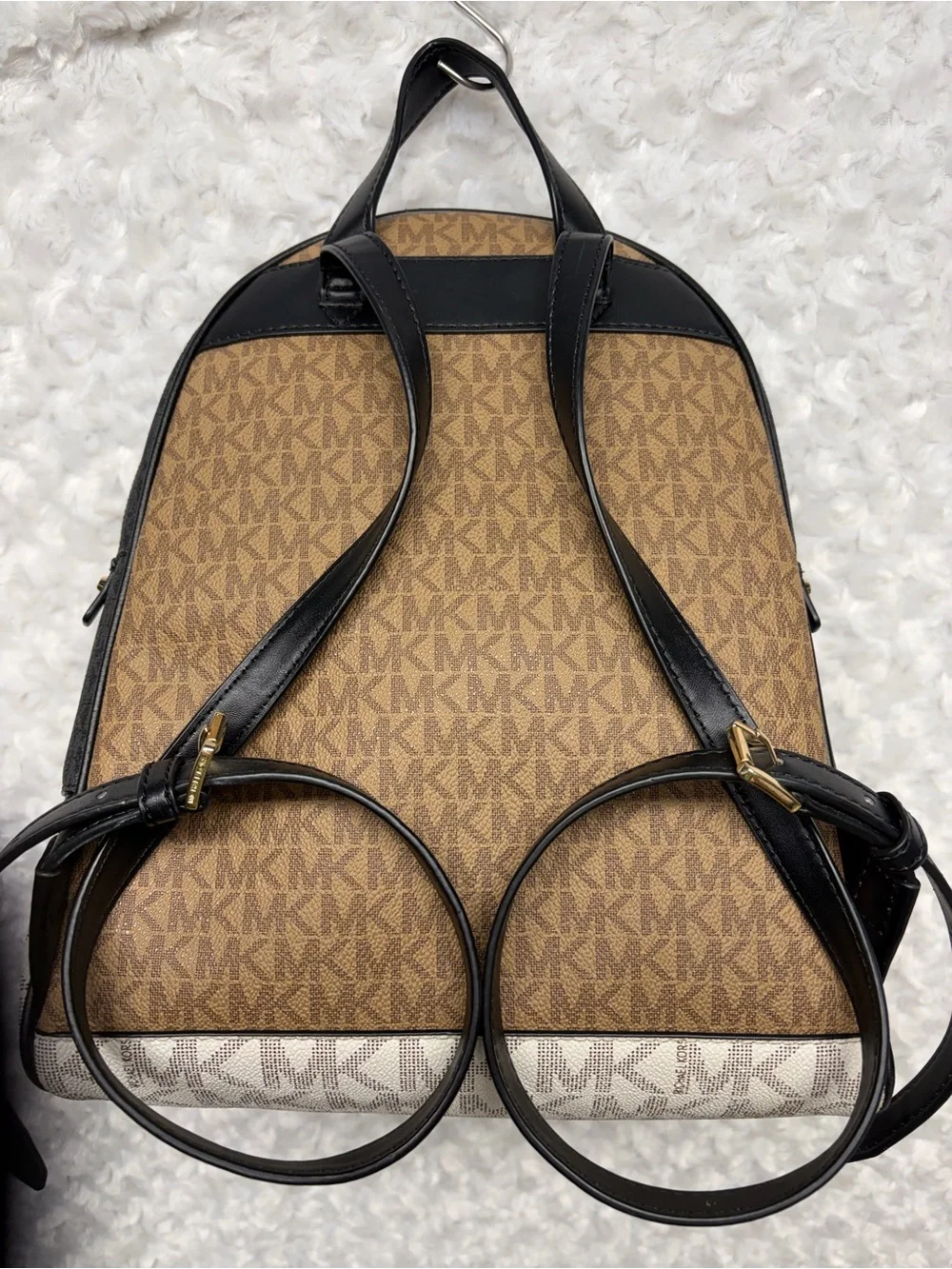 Michael Kors Rhea Browns & White MK Signature mini Dome Backpack